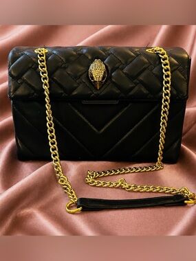 Black Quilted Vegan PU Shoulder Bag with Adjustable Chain. NEW!